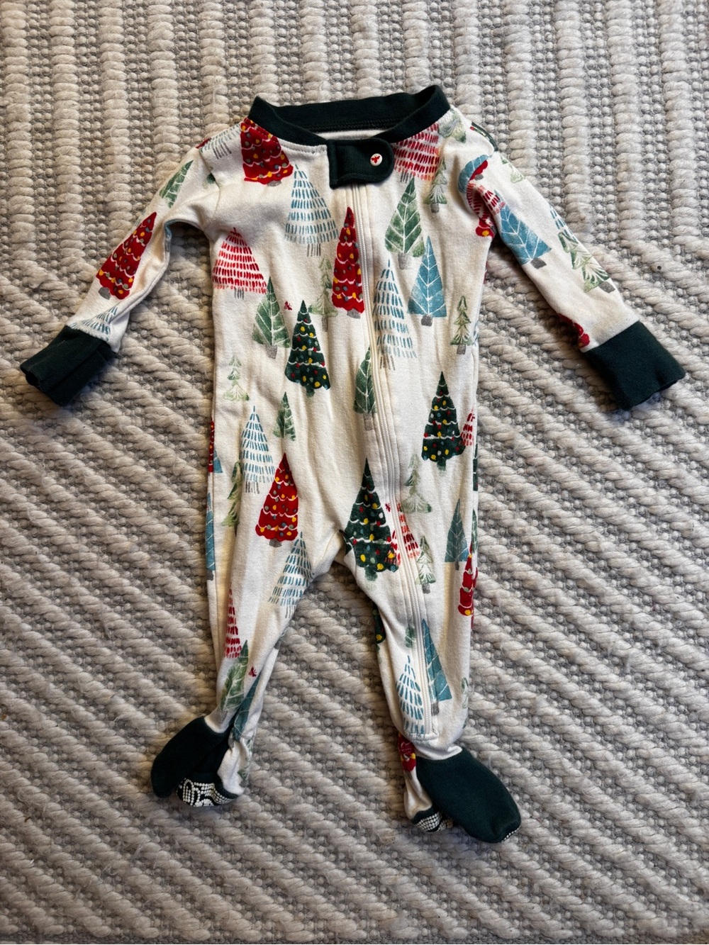 Burt's Bees Holiday Tree Footed One-Piece Pajamas - Cream, Green, Red